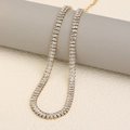 Elegant 18K gold plated stainless steel necklace with sparkling rectangular crystal charm - Gold-White Necklace