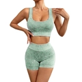 Ensemble de yoga vert clair côtelé pour femme avec brassière U et short taille haute - S / Ensemble Vert de 2 Pièces