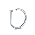 Polished silver D-shape nose ring with flat disc base on white background macro view - Style B / 0.8x10mm / Silver