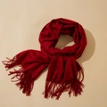 Classic red cashmere-like long scarf for women with elegant tassel design for winter - Wine Red