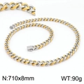 Collier maille cubaine bicolore or et argent avec fermoir carré, 710 mm de long et 8 mm de large - Collier 71cm x 8mm / Or et Argent