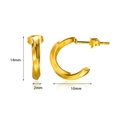Detail showing 14mm C-shape gold hoop earrings dimensions with polished wavy texture - E4141G-Gold Polished Twisted C-Shape