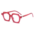 Fashionable oversized transparent rose red geometric sunglasses with silver metal hinges - Rose Red Frame Anti Blue Light Lens