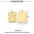 Gold 14K plated stainless steel zodiac square pendant with enamel and rhinestones - Sagittarius