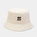 Close-up of cream cotton bucket hat featuring #bb atx embroidery and stitched brim details - M (56-58cm) / Beige