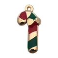 Ciondolo a bastoncino di zucchero natalizio in smalto rosso e verde con oro - Caramella (8866) / 1 Pezzo/Confezione (10x20mm) / Rosso e Verde