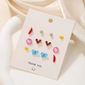 Lot de six paires de boucles d'oreilles fruits colorés avec strass et émail - Ensemble Nœud Cœur Rose (E1268-1)