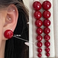 Classic red round oversized pearl stud earrings 14mm size for women elegant retro style - 4163-1.4cm Red Bead Stud
