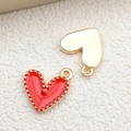 Golden heart-shaped metal pendant and red enamel charm for DIY jewelry making accessories - Red Heart Shape (14979)