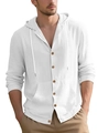 Chaqueta de camisa blanca con capucha para hombre en algodón y lino con botones de madera - S / Blanco