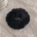 Fuzzy black plush scrunchie with soft faux fur texture for autumn and winter hairstyles - Black