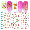3D Christmas nail art stickers featuring snowman and reindeer designs on pink press-on nails - F619 (Christmas Bare Sheet)