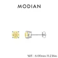 Minimalistischer S925 Silberstecker mit 6mm hellgelbem rundem Edelstein für Damen - 6mm
