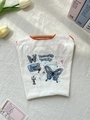 Mini sac bandoulière blanc en Oxford avec bordure orange et broderie papillon bleu - Broderie Papillon Fleur / Papillon Floral Blanc