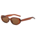 Retro oval sunglasses with amber translucent frames and dark brown tinted lenses - Tea Frame Tea Lens