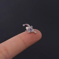 Silver geometric moon and star piercing stud with purple and aurora cubic zirconia - Moon Wand (HSPJ309-3#) / Silver