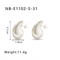Polished silver teardrop earrings in curved stainless steel, 3.1cm height and 1.8cm width - 31mm / Hand Polished / Hollow / Steel