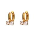 Elegant gold stainless steel hoop earrings with sparkling zircon bowknot design - White Zirconia