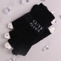 Gants d'hiver tricotés noirs avec texte Cute Girl blanc et doublure polaire chaude - Noir