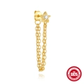 Golden S925 sterling silver star stud earring with double tassel chain and zircon - Gold - Double Layer Star