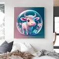 Framed cute cow diamond painting art on a white living room sofa wall with gold frame - Cow / 30x30cm Frameless
