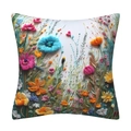 Quadratischer Kissenbezug mit 3D-Blumenstickerei und buntem Blütenmuster-Design - 45x45 cm