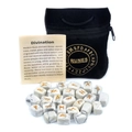 White turquoise Rune stone set with gold symbols and a black velvet storage bag - Howlite (25 Pcs + Velvet Bag + Manual)