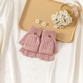 Pink knitted convertible fingerless gloves for men with brown button and flap detail - L / Pink