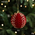 Boule de Noël floquée bordeaux 8cm avec motifs pailletés dorés pour sapin - Nervures de Feuilles