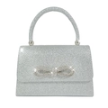 Elegant silver glitter evening bag with sparkling rhinestone bow and rounded handle - Silver