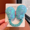Elastic blue hair tie with sparkling sequin butterfly decoration for girls and kids - Blue
