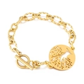 Bracciale dorato in acciaio inossidabile con chiusura OT e ciondolo albero della vita - Oro (KB149748-Z)