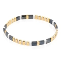 Bracelet extensible Tila bohème avec perles rectangulaires blanches, dorées et grises - Blanc Or Gris Foncé