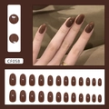 Unghie finte ovali color marrone cioccolato lucido, set da 24 pezzi in varie misure - Stile Caffè Toffee CF058 (Con Colla)