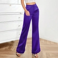 Elegant purple satin wide-leg trousers for women with high waist and modern flowing fit - XS / Purple