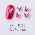 Detail view of pink alloy butterfly nail charms sized 7.5x6.5mm with gold metal edges - Pink Silver Edge Large Butterfly Style (AB21)
