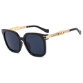 Chic black square oversized sunglasses with decorative gold chain-link metal temples - Black Frame Grey Lens