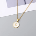 18K gold plated necklace featuring a round shell pendant with the letter G engraving - Letter G Style / Gold