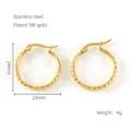 Golden 18K gold plated stainless steel twisted hoop earrings, 24mm diameter size - Twisted Texture Hoop Style / Gold