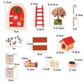 Conjunto miniatura navideño con puerta de madera roja y decoraciones de escalera mini - Juego de Navidad de 14 piezas