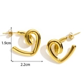 Golden heart-shaped twisted earrings made of stainless steel with 1.9cm height and 2.2cm width - ER-1069/Heart/Gold