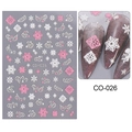 Autocollants ongles 3D CO-026 avec flocons de neige roses et blancs et motifs en relief - CO-026
