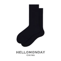 Klassische tiefschwarze wadenhohe Baumwollstricksocken mit feiner vertikaler Rippstruktur - Mitternachtsblau