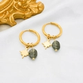 Detail of gold-plated star charm and natural amazonite stone on titanium steel earring - Green Straw Hat Stone