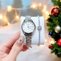IBSO elegant silver quartz watch with luminous dial and matching tennis bracelet gift set - Silver Watch Bracelet Set