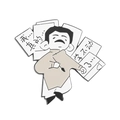 Cartoon Lu Xun enamel pin featuring 'I can't learn anymore' text in a black finish - Tired Student Style (XZ6017)