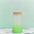Sublimation 12oz mattes Glas mit Farbverlauf, Bambusdeckel und Strohhalm in Grün - 16OZ Einschichtig Grasgrün Farbverlauf
