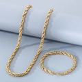 Polished 18k gold plated stainless steel twisted rope chain necklace and bracelet set - 6mm / Bracelet 20cm / Gold