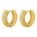 Vintage 18K gold plated U-shaped hoop earrings with chunky ribbed croissant texture - VE972 Gold Threaded Round 1 Pair