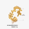 Golden stainless steel leaf ring with adjustable band and intricate cutout floral pattern - Scroll Hollow Floral (ZN178) / Steel